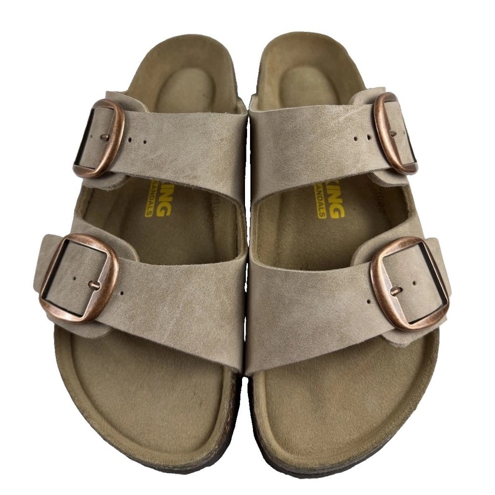 Viking Chatham Womens Suede Big Buckle Cork Footbed Sandals 39/8 Beige Lagenlook